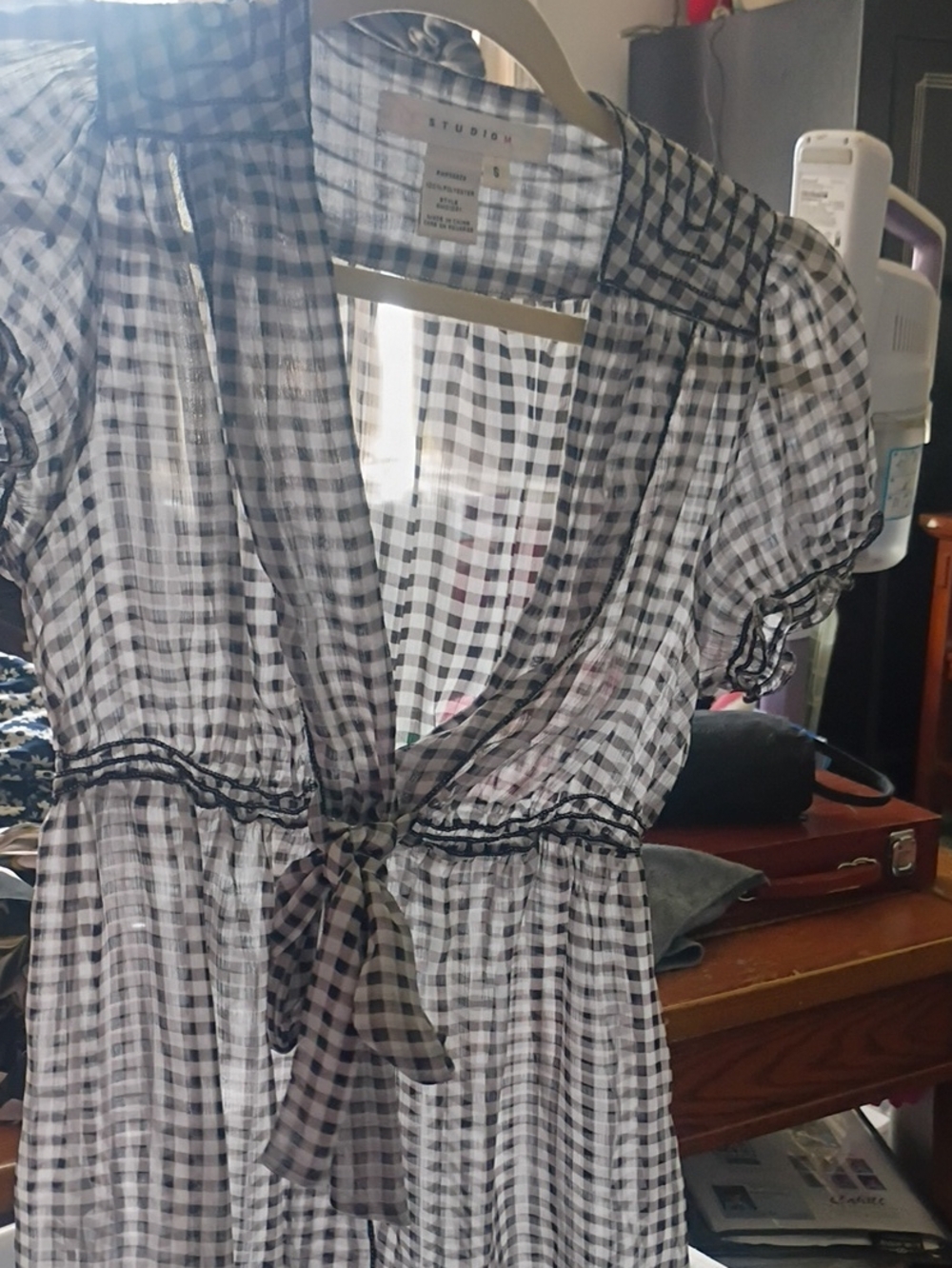 Studio M Black & White Gingham Tie-Waist Chemise